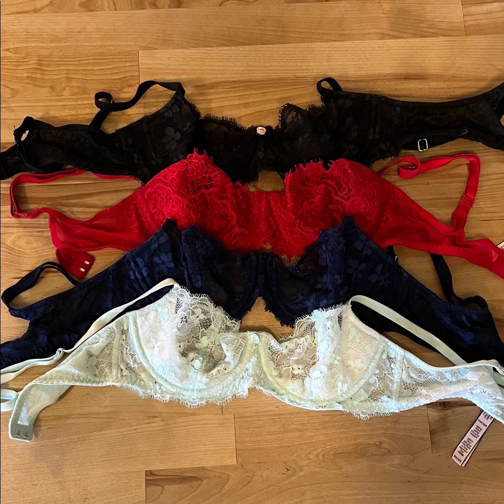 Victoria Secret Elegant Lace Underwire Bra Set - Black, Red, Navy, Mint